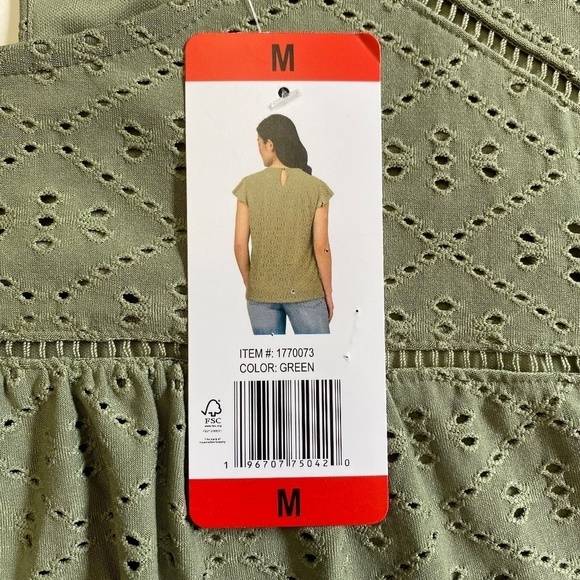 Adrianna Papell Flutter Short Sleeve Eyelet Top, Green, Medium NWT - Picture 6 of 12